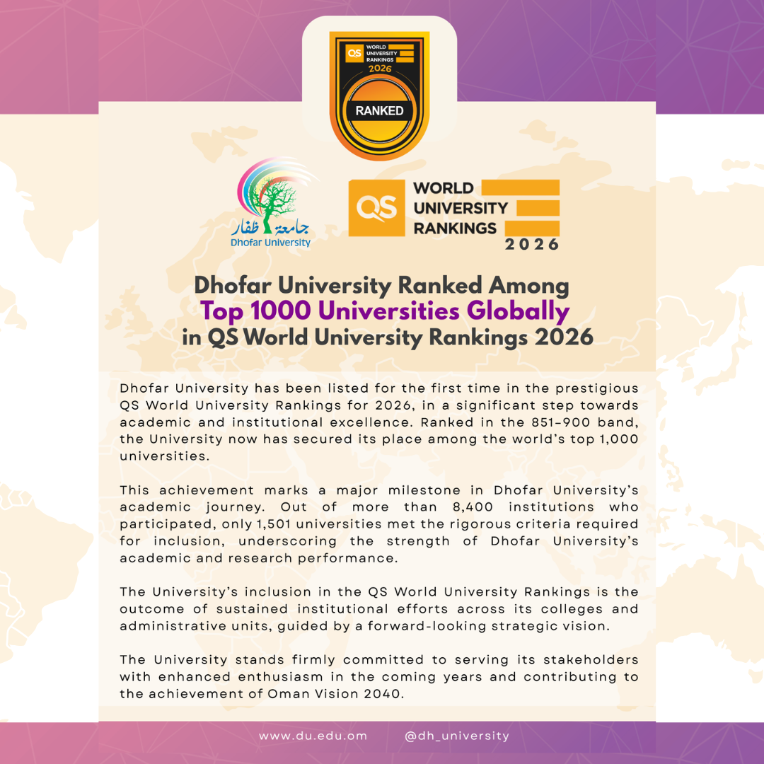 Dhofar University Ranked Among Top 1000 Universities Globally in QS World University Rankings 2026